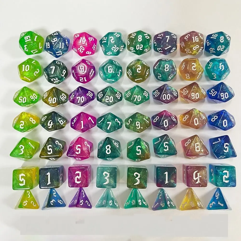 Dados poliédricos acrílicos para jogo de mesa, cores duplas, TRPG DND, D4, D6, D8, D10, D12, D20, 7pcs por conjunto