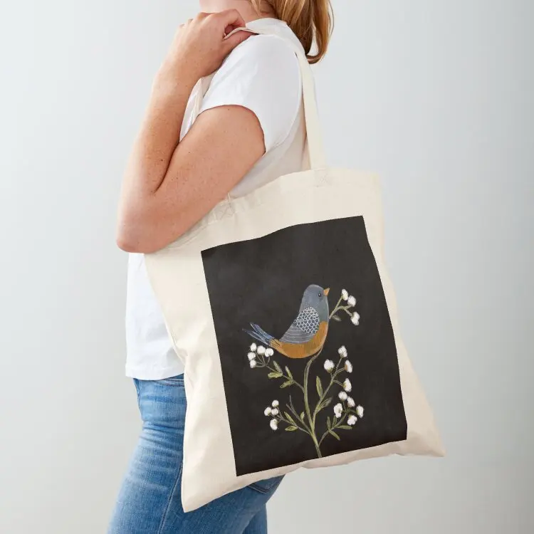 

Bird in bush with white flowers. Tote Bag Women's shopper bag cute tote bag Cloth bags eco folding