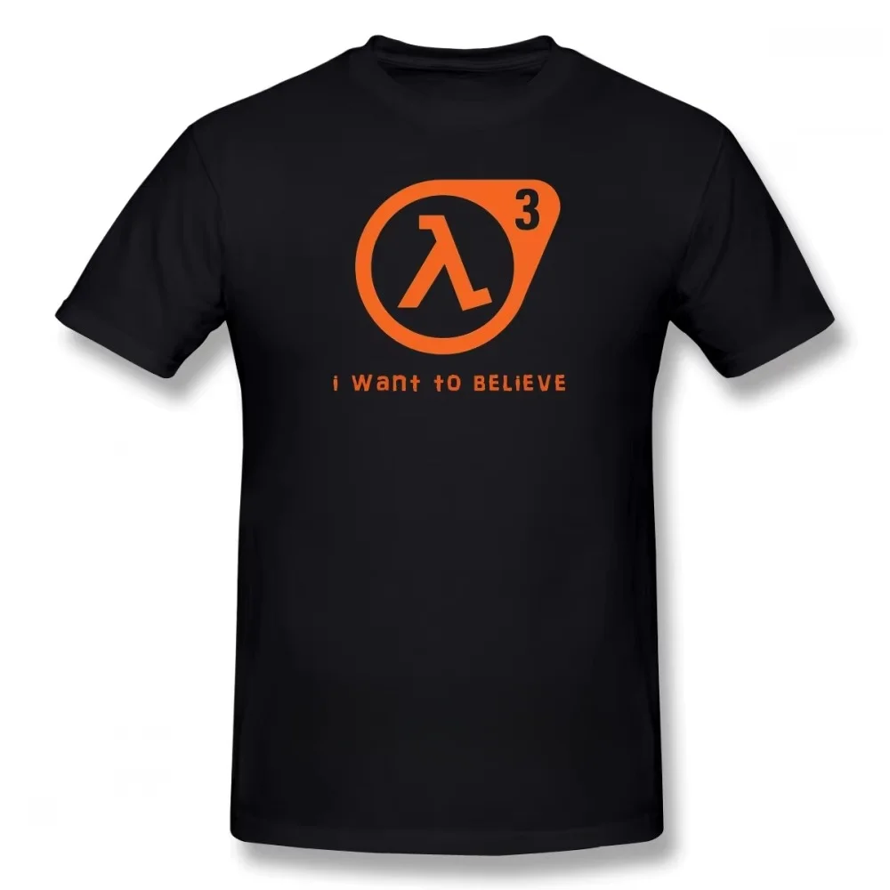 Half‑Life 3 Lambda Symbol Men T‑Shirt I Want To Believe Slogan Graphic Short Sleeve Casual Tee for Game Fans Streetwear Tops