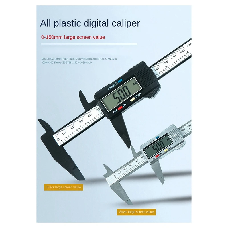 ABJI-Plastic Digital Caliper, Inch Metric Fraction Conversion, 0-150Mm Digital Jewelry Ruler, Play Caliper