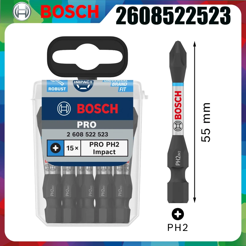 BOSCH 2608522523 PRO PH2 55mm Impact Screwdriver Bits 15pcs Power Tool Bits