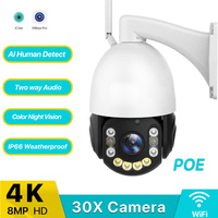 8MP 4K POE WIFI Camera 30x Auto Zoom Outdoor Metal Shell PTZ IP Camera Audio AI Human Tracking CCTV Onvif Color Night Vision