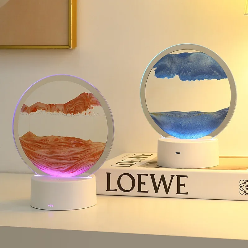 Lampe sablier 3D à LED avec affichage de la mer profonde, lampe sablier RVB, cadre d'art de sable mobile, veilleuse, cadeau de nouvel an, 16 couleurs