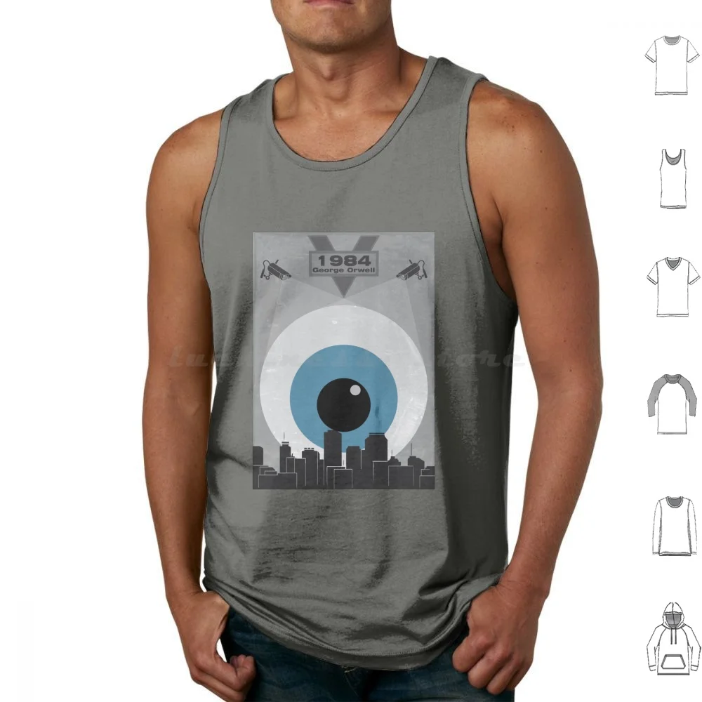 Orwell's 1984 Minimalist Poster Tank Tops Print Cotton Ezevannucchi 1984 George Orwell Dystopia Future Eye Buildings