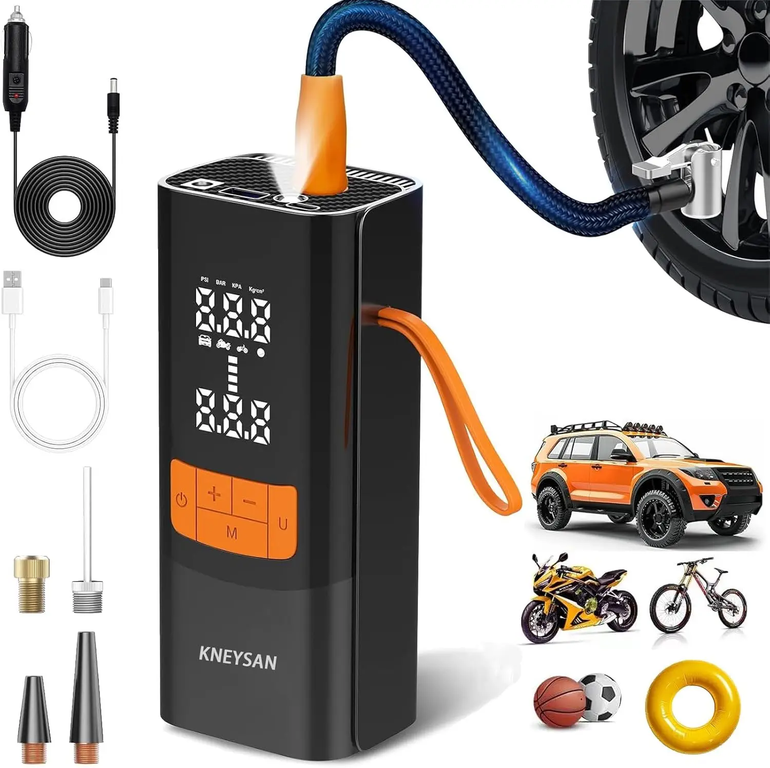 

MU-002 Portable Air Compressor 150PSI, 15000mAh Battery, LED Light, 1.3lbs for Car, SUV, Truck, Bike – Emergency Inflator