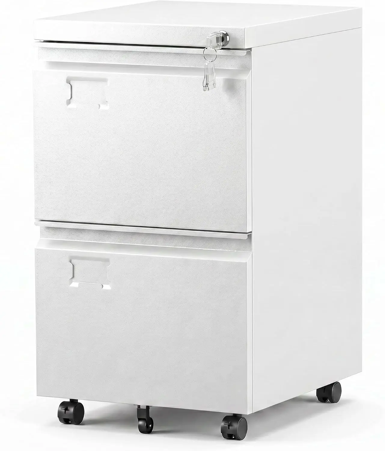 2 Drawer Mobile File Cabinet with Lock, Heavy Duty Steel Under Desk Filing Cabinet for Home Office, Anti-Tip Design with 5 Caste