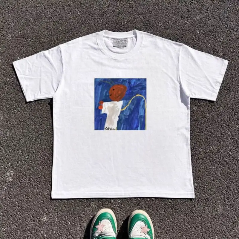 

Studio Oil Painting Style American Letter Cotton Printing Oversize Niche Trendy Brand Loose Short-sleeved T-shirt Men