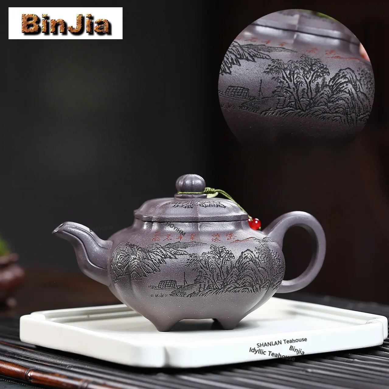 

290ml Vintage Yixing Purple Clay Teapots Handmade Landscape Pot Raw Ore Azure Mud Kettle With Strainer Zisha Tea Set Drinkware