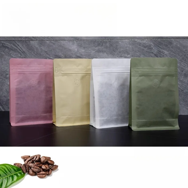 StoBag 50pcs 250g Color Cotton Paper Coffee Beans Bags Packaging with Valve Sealed for Powder Nuts Storage Reusable Pouches