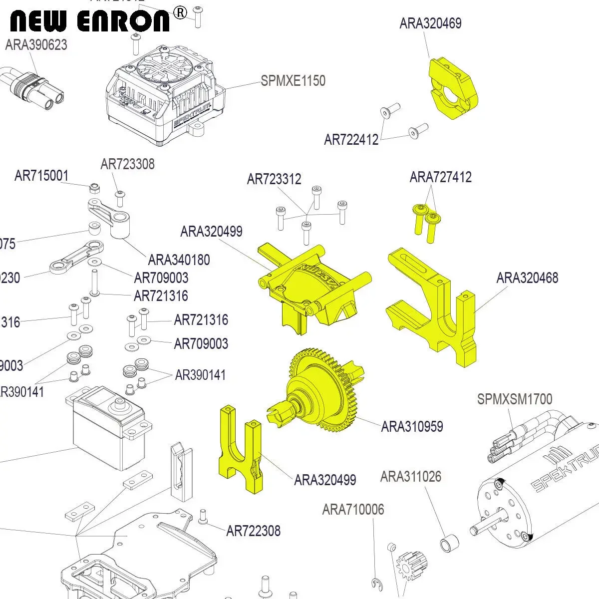 Novo enron alumínio cnc transmissão central & 46t 50t engrenagem de aço para rc arrma 1/7 mojave 1/8 kraton notório outcast talion 6s