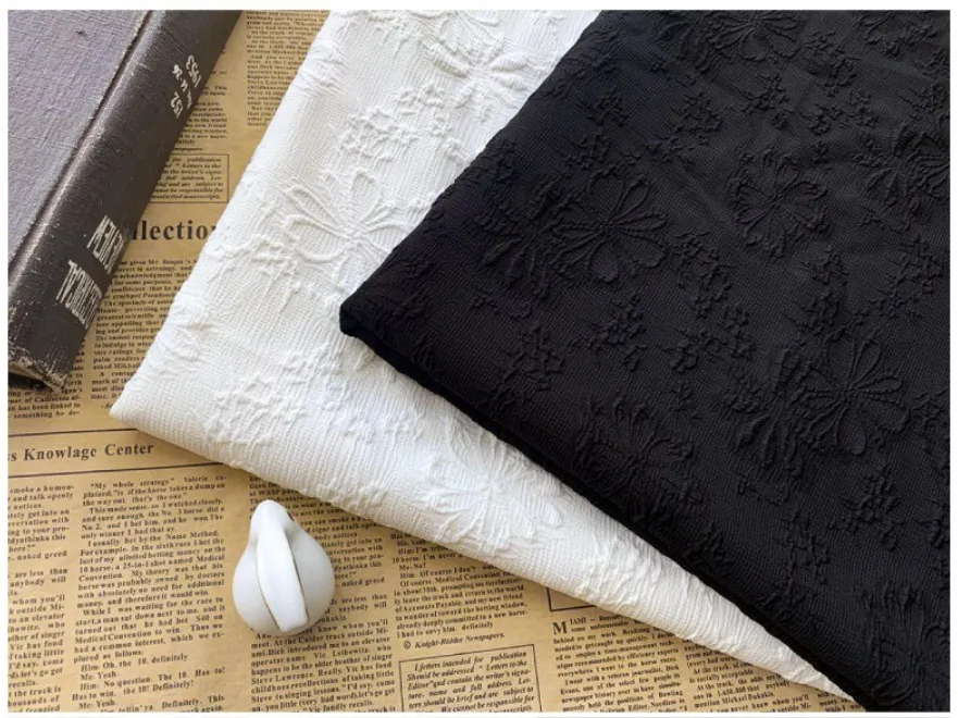 

1-метровая полиэфирная эластичная жаккардовая ткань с тиснением цветов, 3D текстура пузыря, весенне-осенняя женская ткань для платья