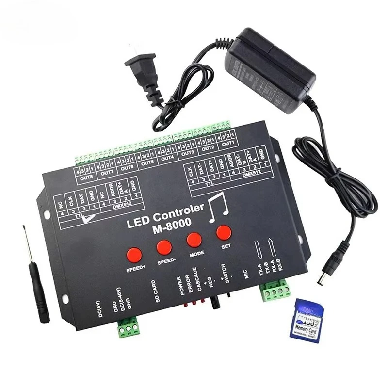 M-8000 8 Port Light Emitting Diode RGB Controller Music 8 Channel Programming Control Pixel SPI Signal Addressable