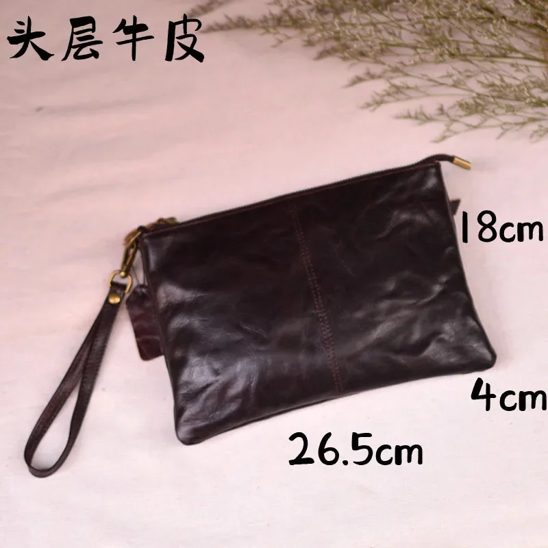 AETOO  Pleated design Vintage leather clutch Bag Casual top layer cowhide clutch bag Portable storage ID slot wrist bag