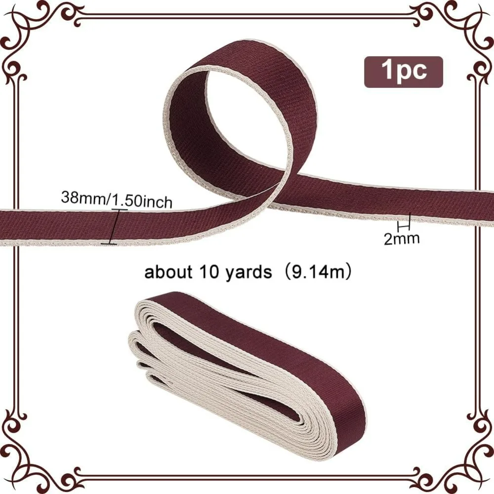 10 Yards Brown Beige Cotton Webbing Strap, 1-1/2 inch Wide Canvas Striped Ribbon Trim for Sewing Belt Backpack Handbag