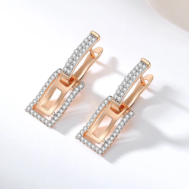 Silver Plated Natural Zircon Full Paved Long Dangle Earrings For Women SYOUJYO Luxury 585 Rose Gold Color Square Fine Jewelry