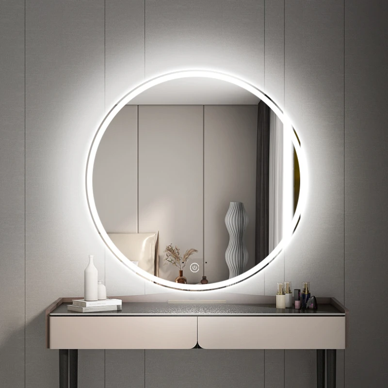 Luxury Mirror Vanity Bedroom Round Wall Hanging Living Room Modern Design Makeup Mirror Led Girls Espejo Pared House Decoration