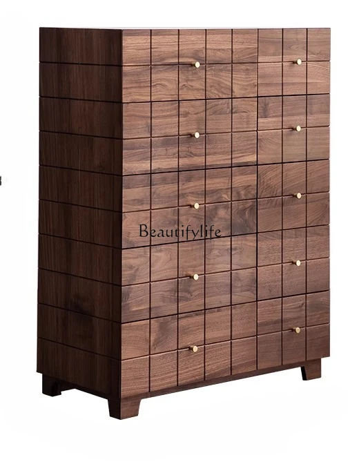 

04North American black walnut all solid wood ten chest cabinet living room simple modern creative storage cabinet