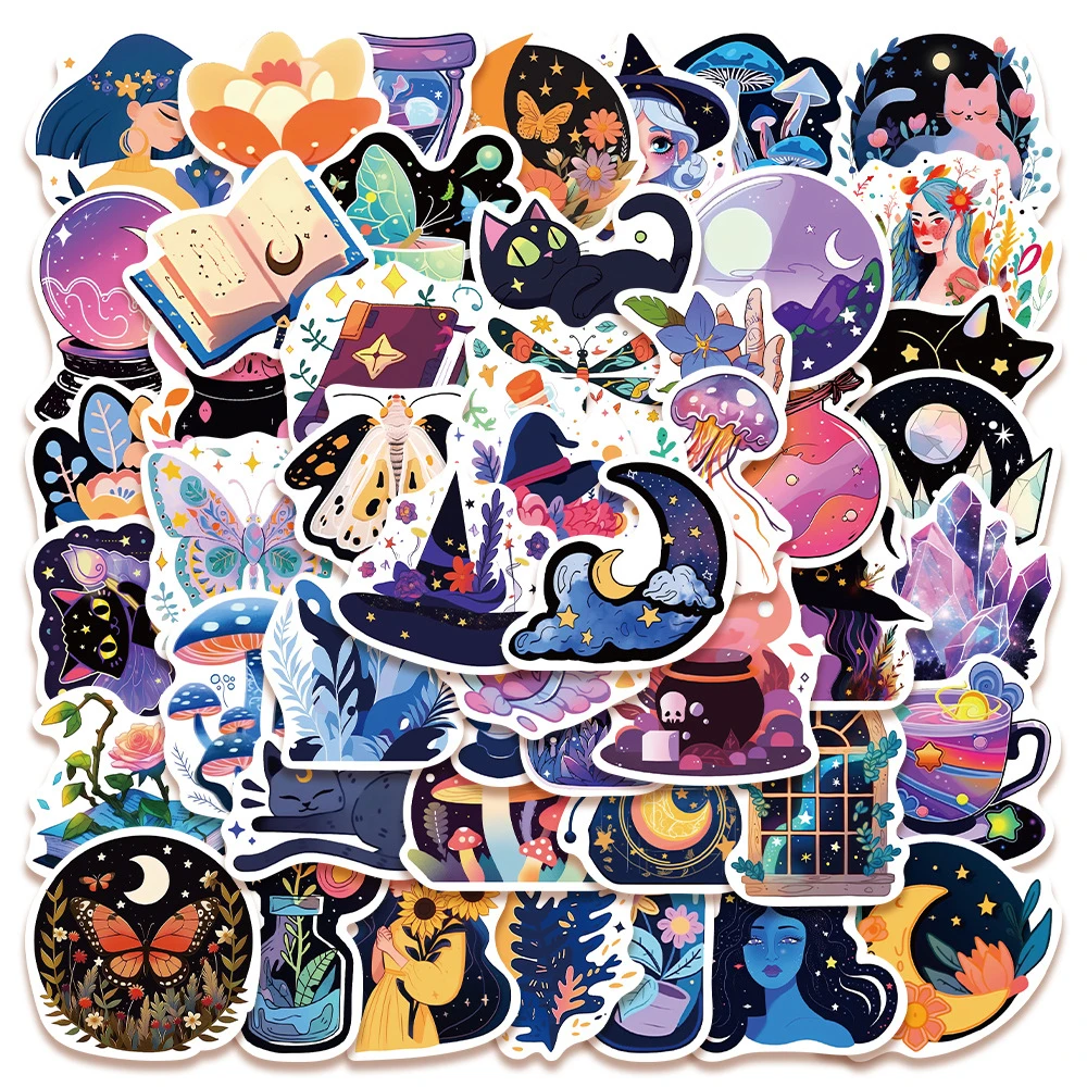 10/30/50pcs Cute Cartoon Magic Witch Graffiti Stickers Decals Laptop Scrapbook Phone Guitar Fridge Diary Decoration Sticker Toys