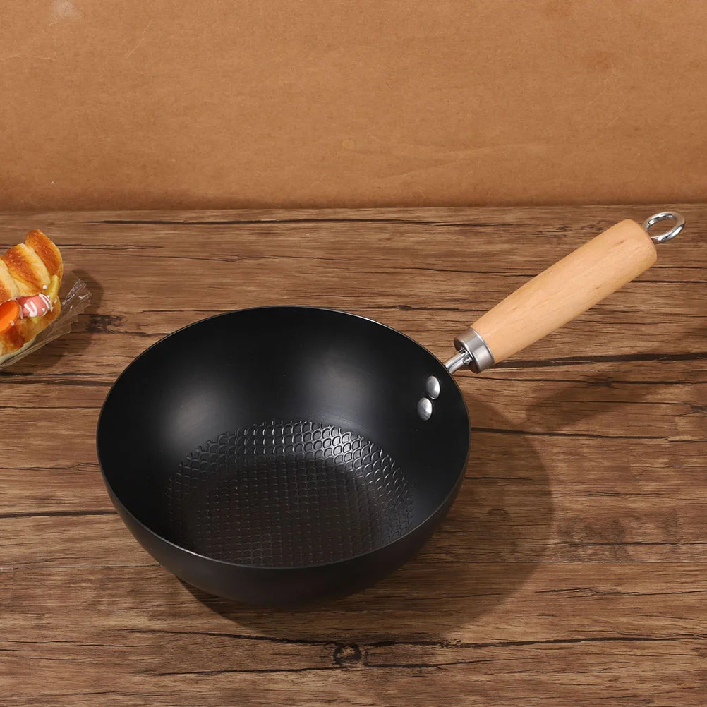 

Wok Nonstick Frying Pan Iron Cooking Utensils Home Gas Stove Wooden Kitchen Cookware Skillet