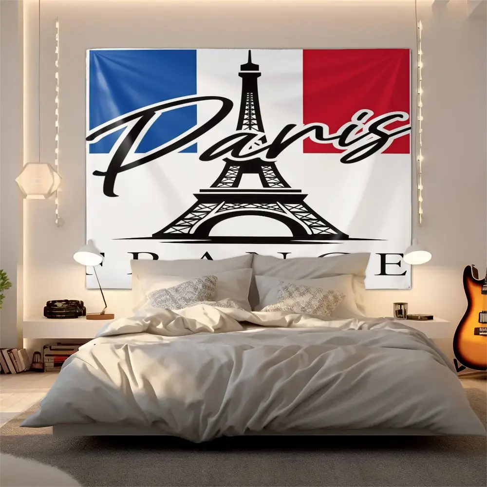Paris Eiffel Tower France Flag Print Tapestry Wall Hanging Tapestries Wall Blanket Backdrop Decor European Travel Wall Ornament