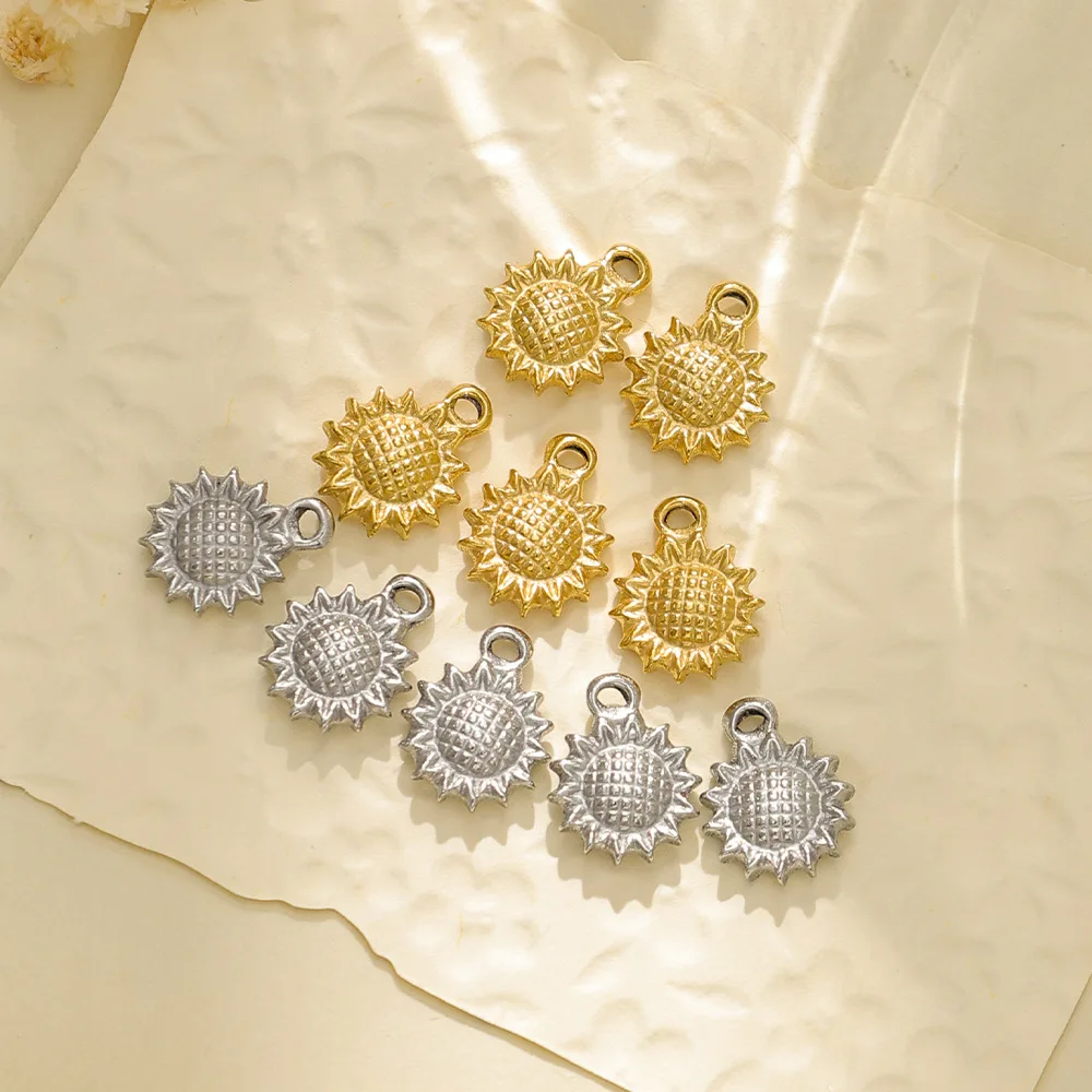 

5pcs Handmade Sunflower Pendant Charms Stainless Steel Pendants Diy Necklace Earrings Bracelet Jewelry Making Accessories