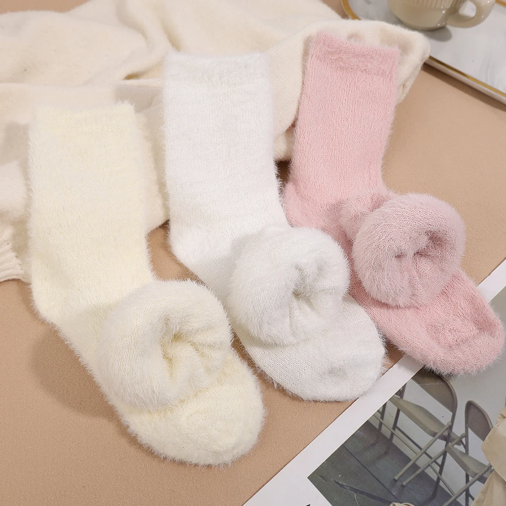 Socks Velvet Harajuku Women for Plush Winter and Plush Sleep Thicken Mink Cozy Velvet Coral Thermal Floor Autumn Mid-tube Socks