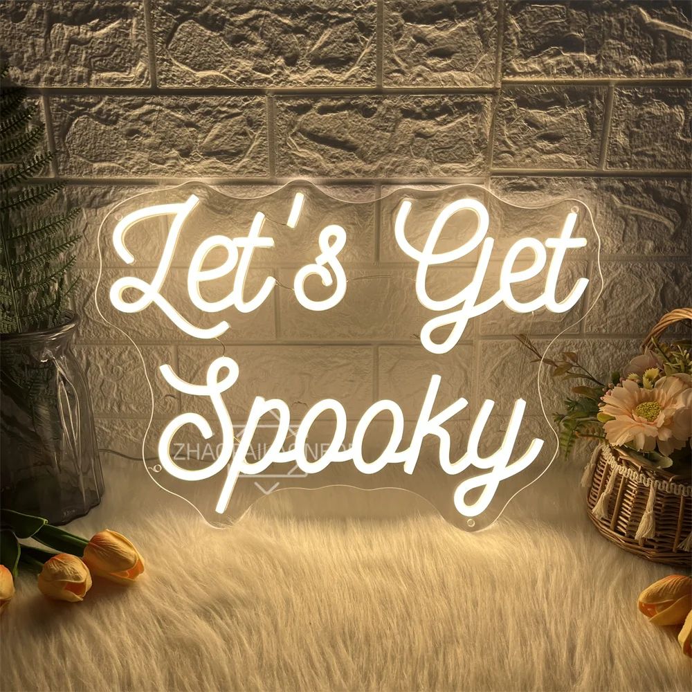 Let's get spooky Neon Sign LED Wall Decor Bedroom Window Party Halloween Neon Light for Kids Halloween Gifts Dimmable Lights