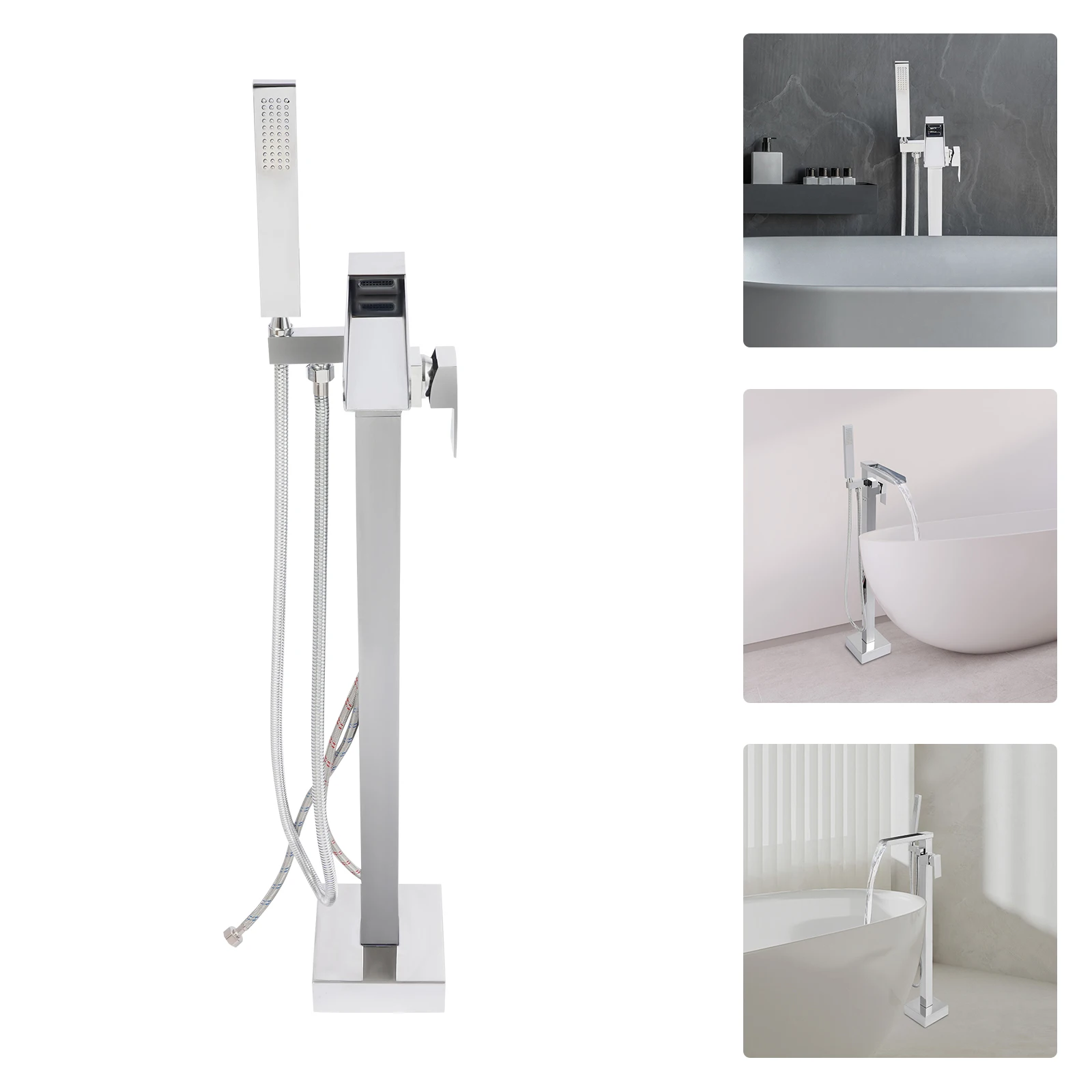 

Freestanding Bath Tap, Tap w/ Hand Shower, Bath Tap Bathtub Shower Faucets Floor Standing Faucet Waterfall Mixer