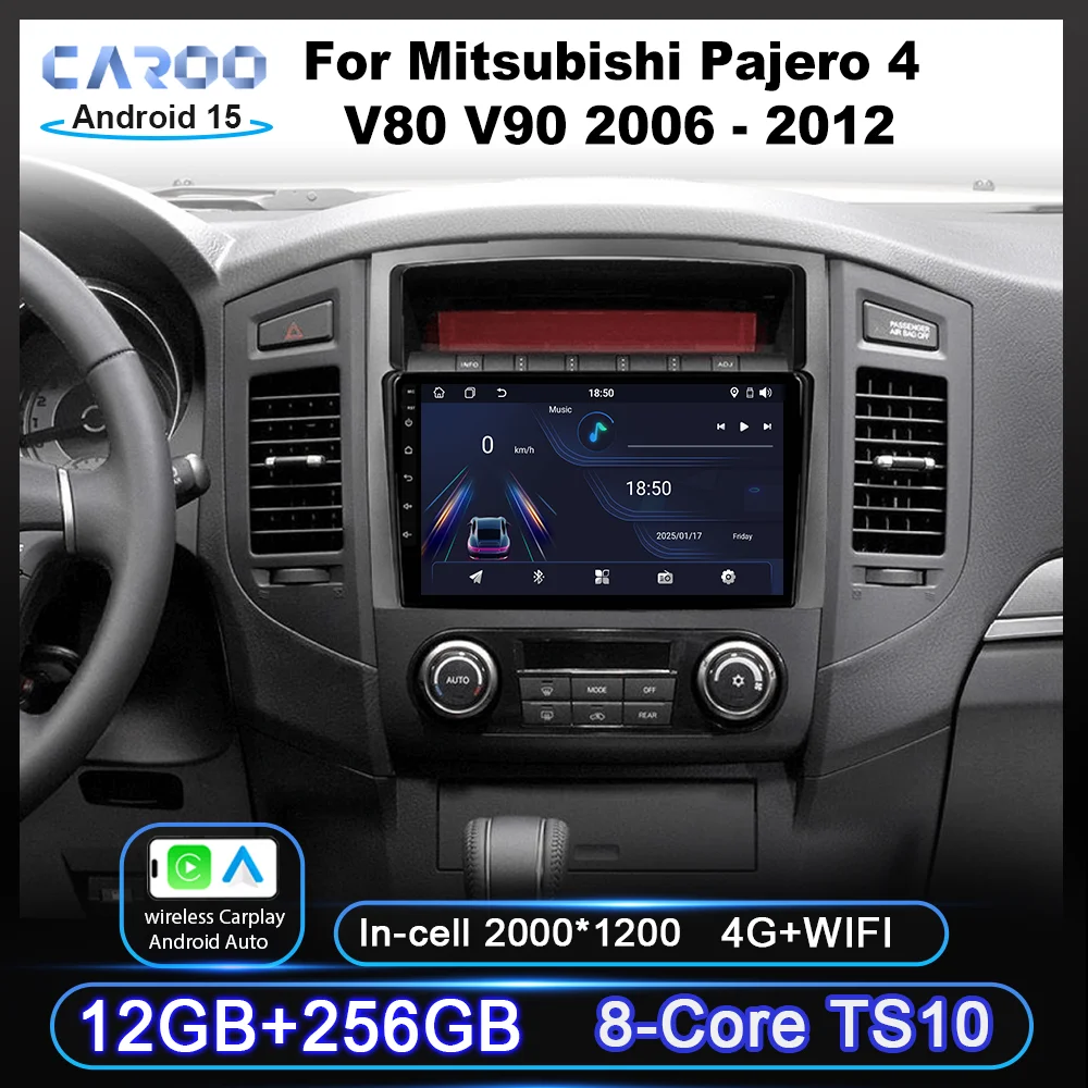 Android 15 GPS Navigation Stereo For Mitsubishi Pajero 4 V80 V90 2006 -2010 2011 2012 Auto Radio Multimidia Player Carplay QLED