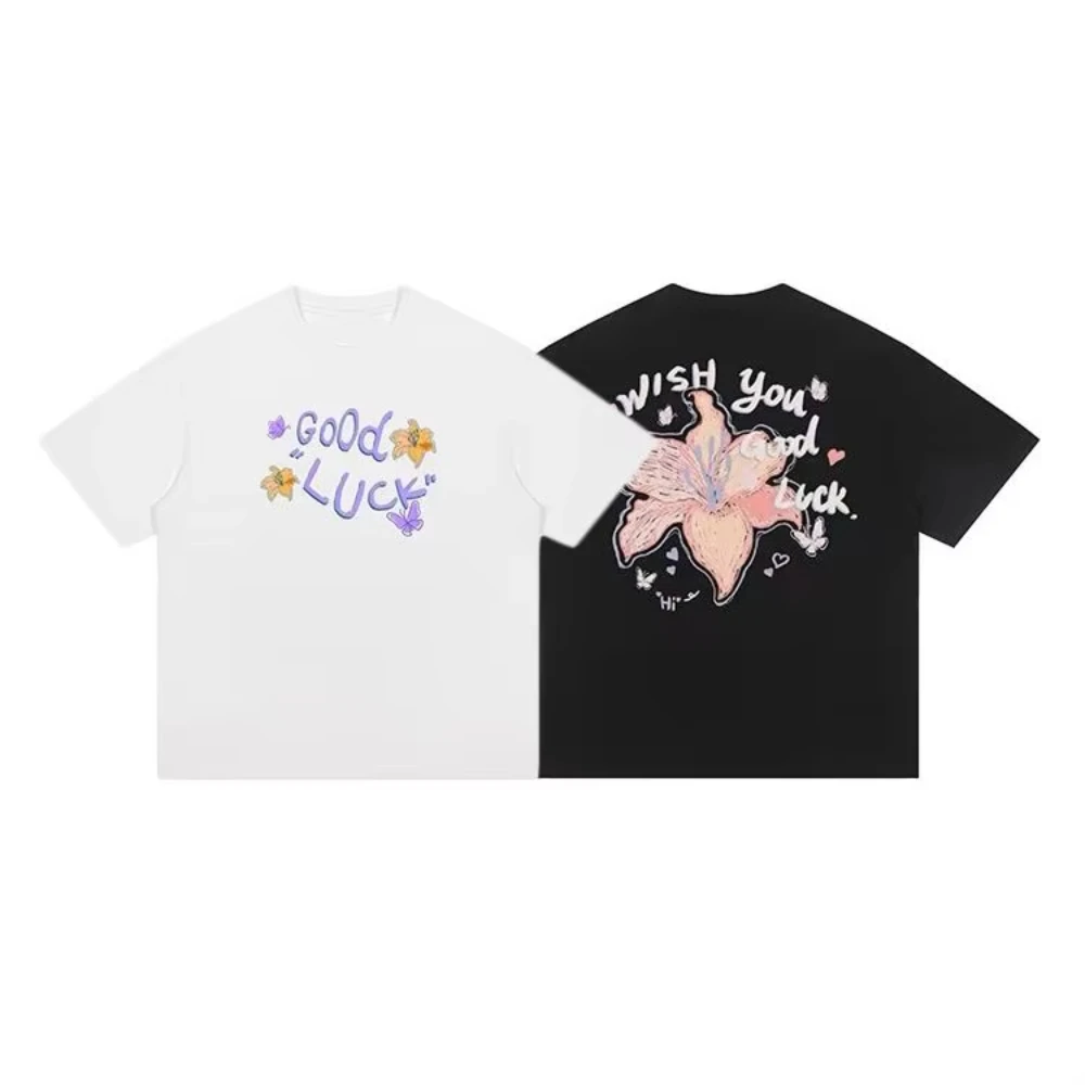 

2025 Fashion Trend Brand American Letter Printed Cotton Short-sleeved T-shirts for Men and Women Loose Couple Tops High quality