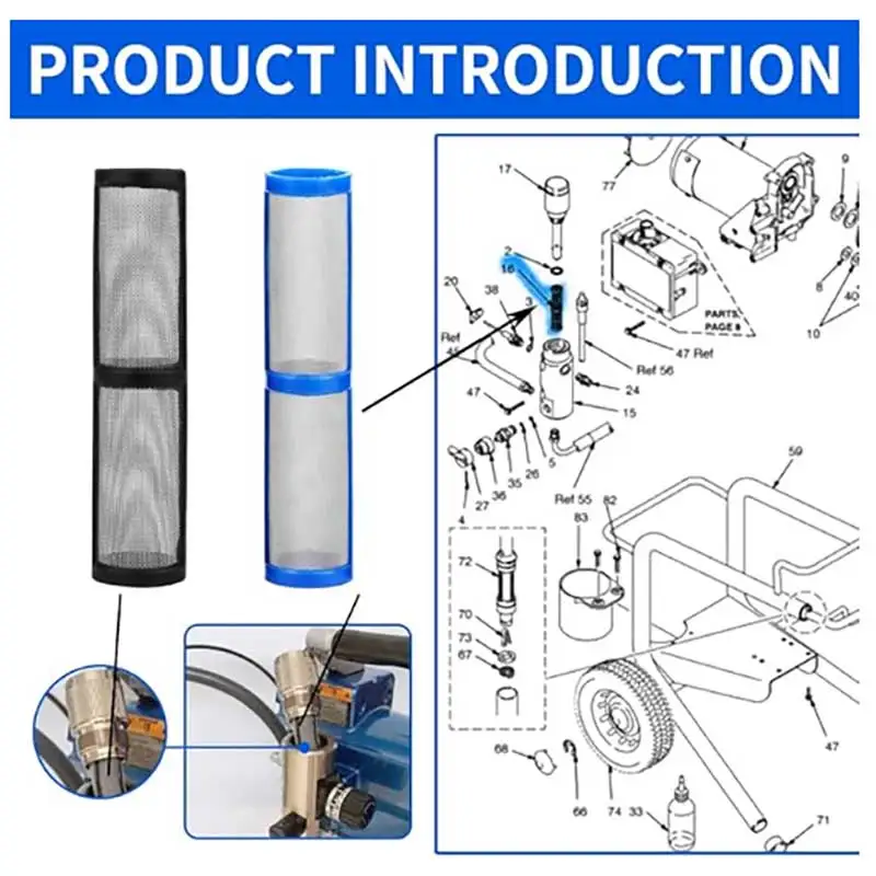 Imagem -04 - Filtro Airless do Pulverizador da Pintura Filtro do Coletor 246384 390 395 490 495 595 Malha 60 e Malha 100