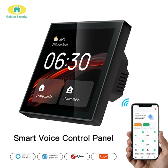 2024 In Wall Voice Control Switch Panel Smart Home Controller With Zigbee Hub Gateway 4 Inch Touch Screen With Built-in Alexa