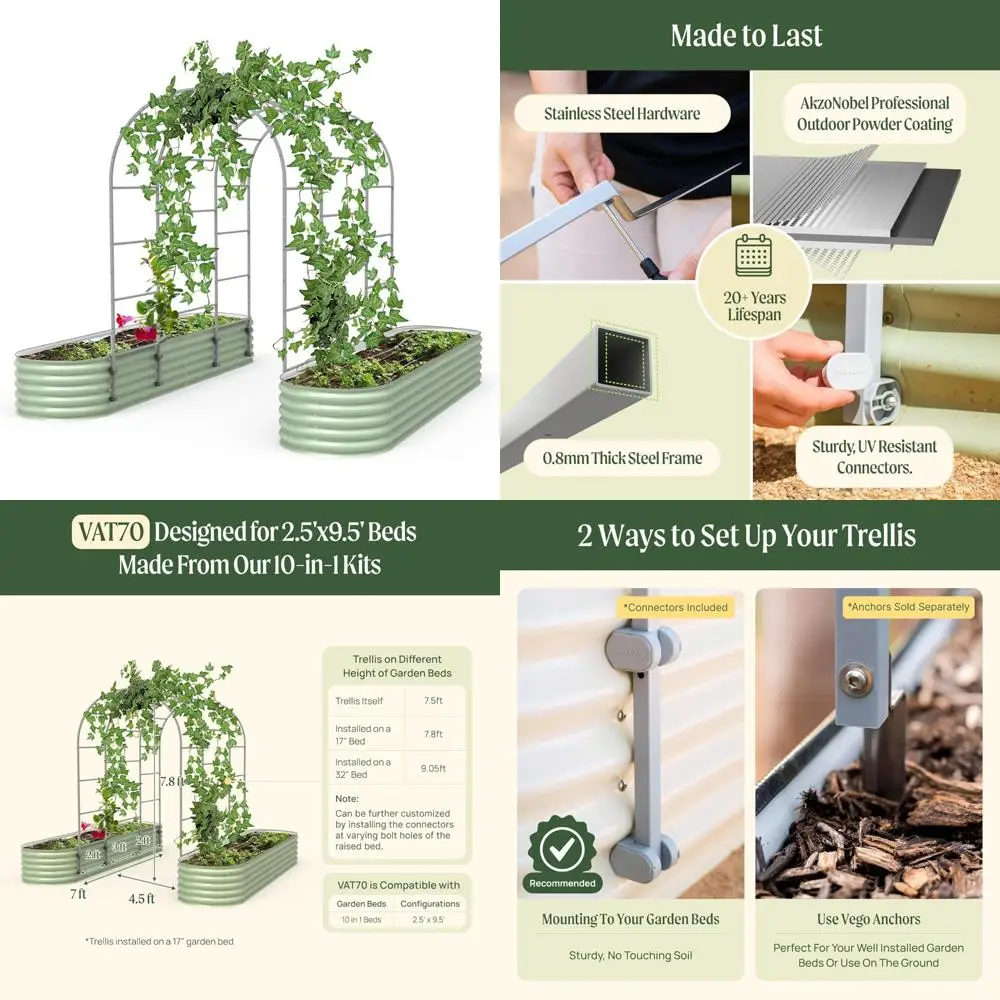 

Модульная арочная решетчатая система длиной 7 футов для садовой кровати диаметром 2,5 на 9,5 футов, дизайн 10 в 1