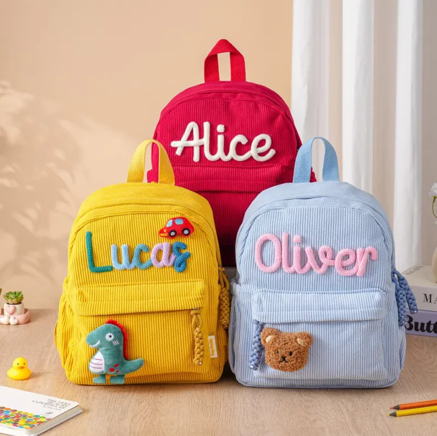 Personalized Kindergarten Backpack, Back to School Bag for First Day of School, Toddler Book Bag, Corduroy Backpack for Kids