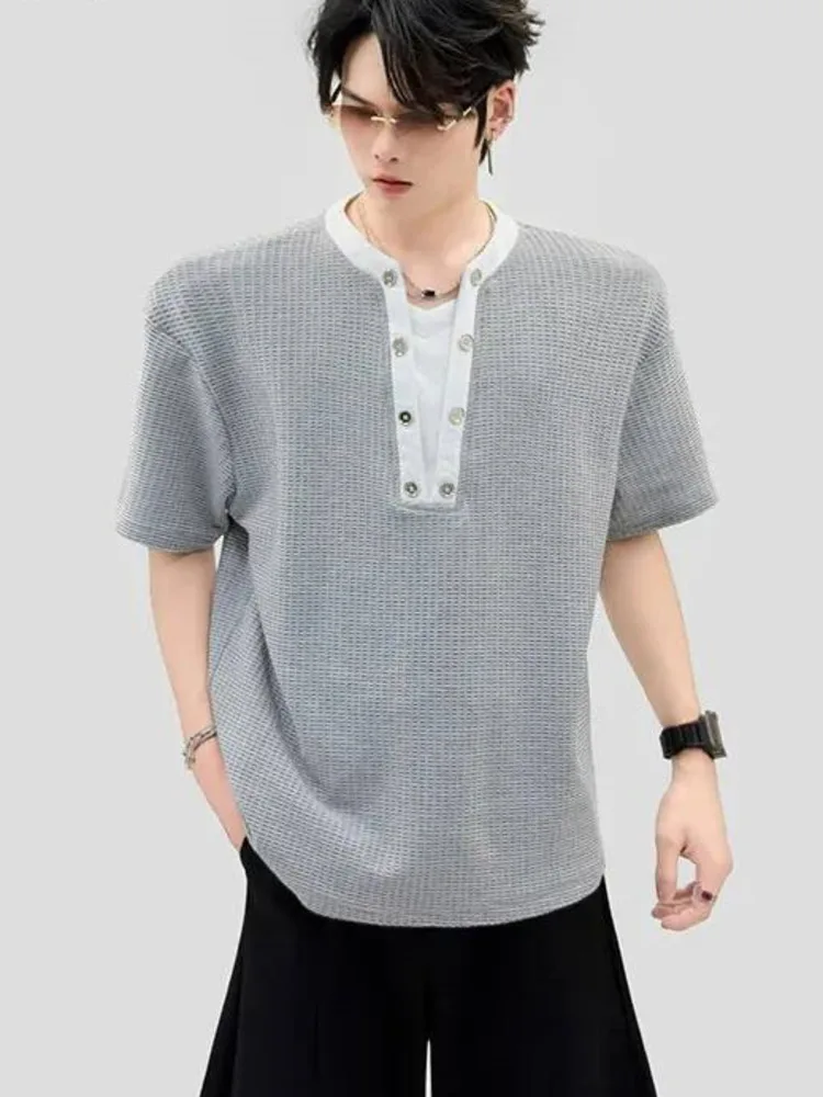 Fake Two-piece Men's T-shirt Korean Style Contrasting Colors Short-sleeved Male Tees 2026 Summer New Trend BA2W3