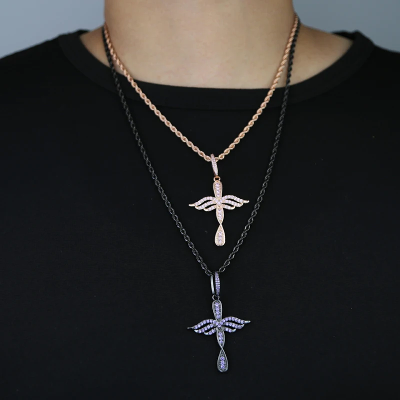 2026 New Arrival Wings Cross Pendant for Men Women Iced Out Bling Cubic Zirconia Charms Hip Hop Jewelry Gift