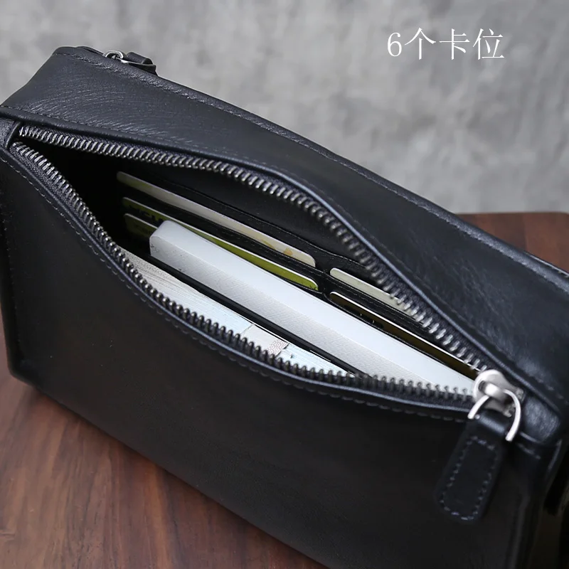 Bolsa de Ombro de Couro para Homens e Mulheres Bolsa de couro casual para negócios Bolsa quadrada pequena com zíper horizontal Camada superior