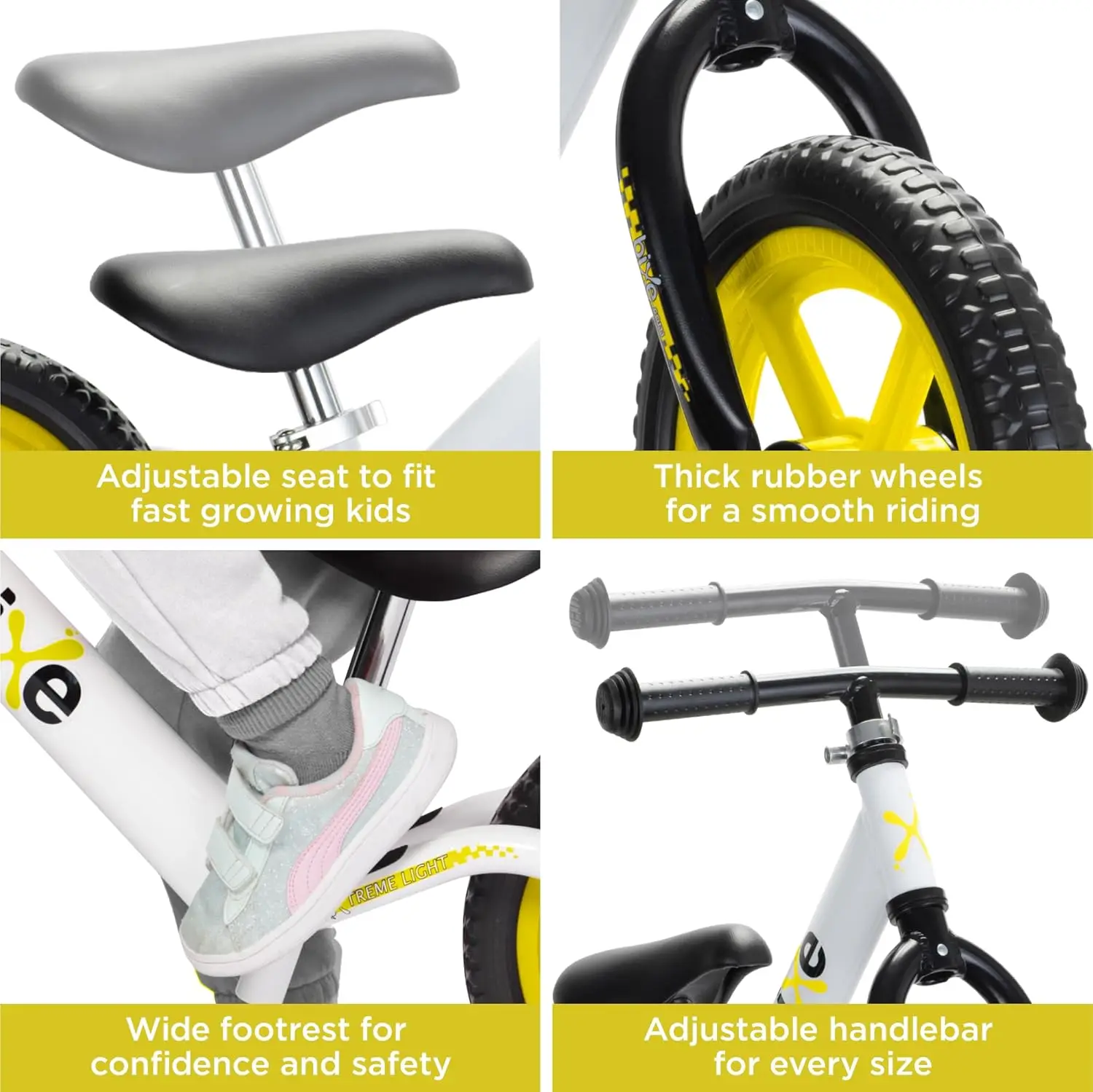 バランスバイク、12インチのトレーニングバイク、子供と幼児向け、3歳、4歳、5歳の子供向け、ペダルなしの自転車、男の子または女の子向け - イエロー