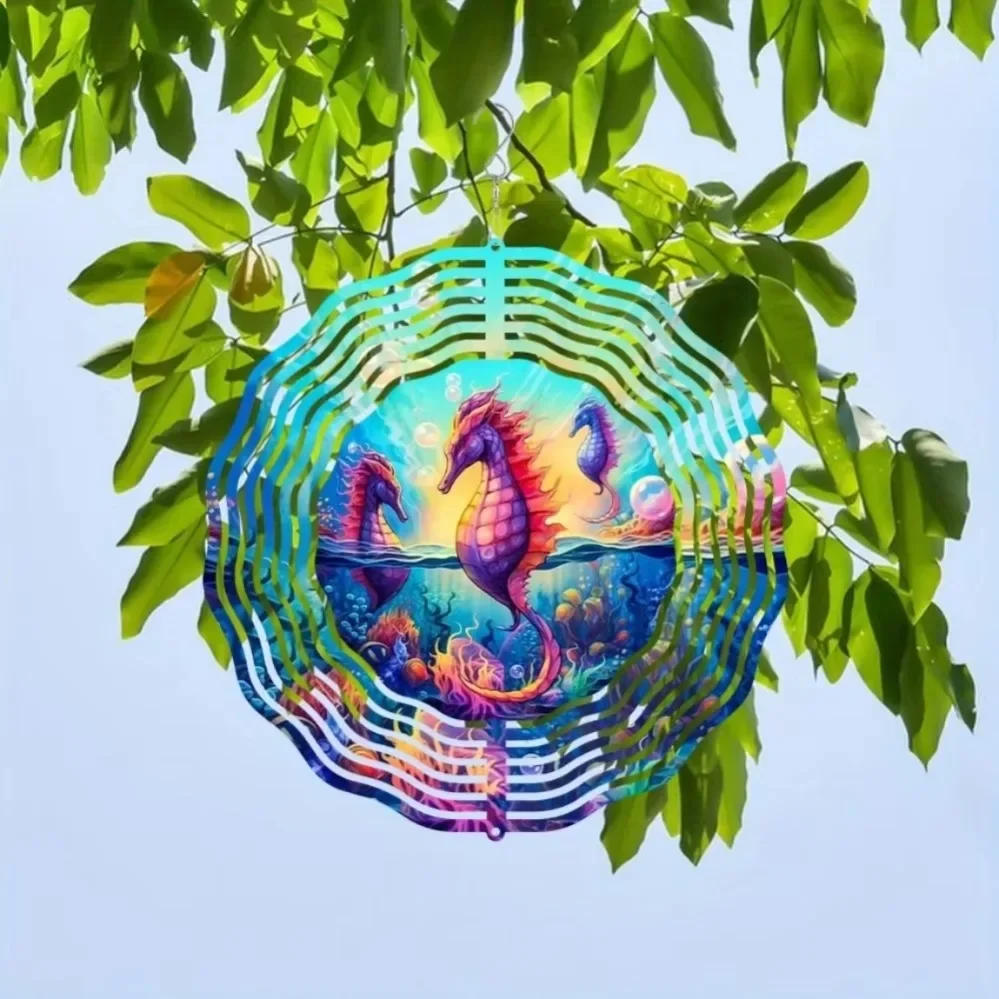 

Iron Wind Chime for Windowsill，Metal Seahorse Wind Spinner With Colorful Fish Coral Design 25cm Stainless Steel Kinetic Art For