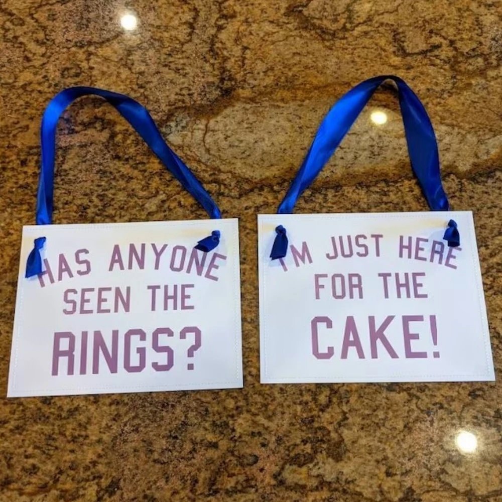 

Two Ring Bearer Banners for Wedding, I'm Just Here for the Cake Set, Flower Girl, Has You Seen the Rings + for the Cake Set