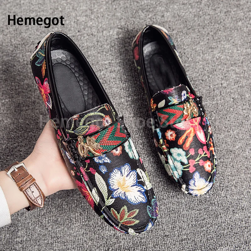 

Men's Printed Fashion Embroidered Loafers Breathable Shoes Spring Slip-On Trend Casual Leather Shoes Business Leather Shoes