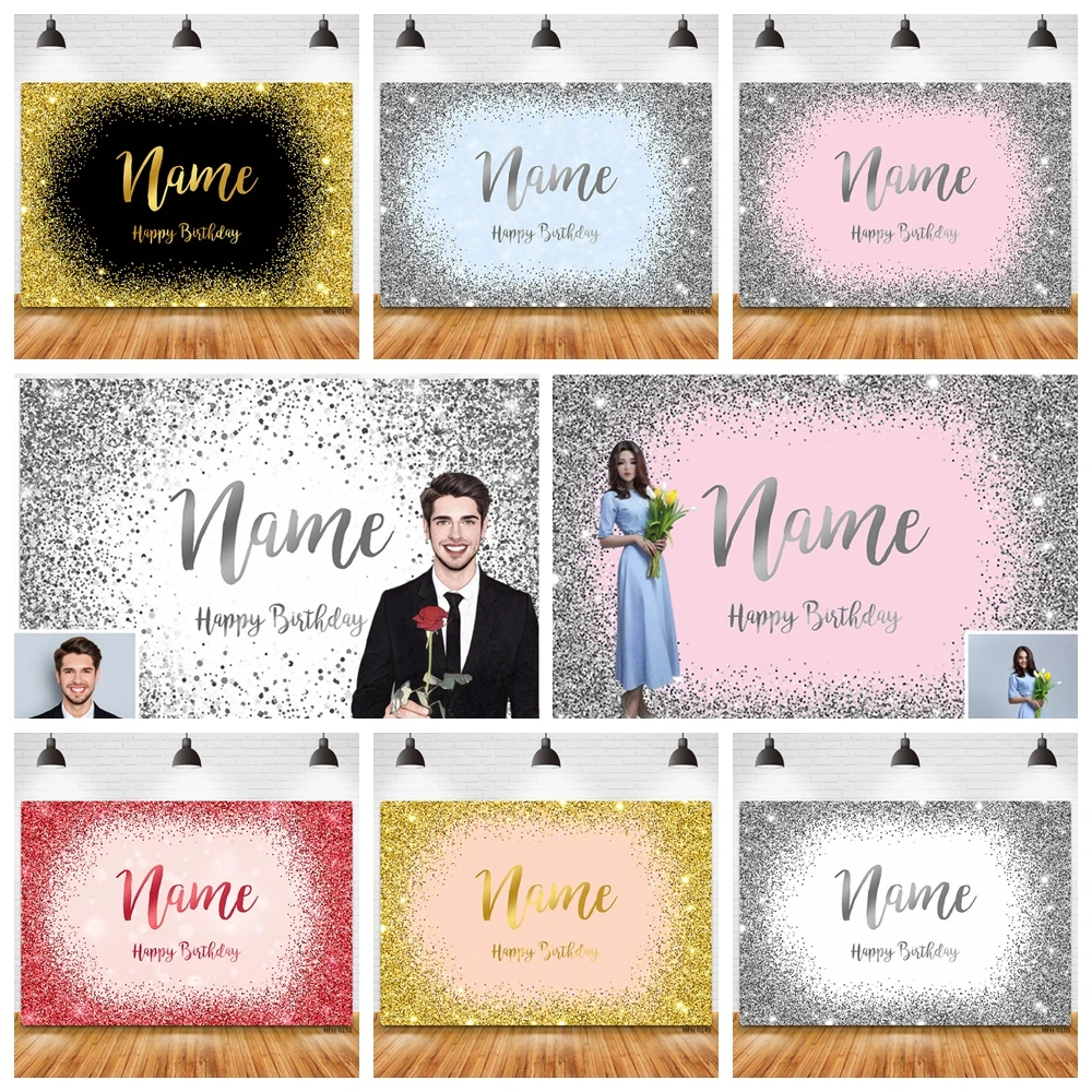 

Custom Personalized Kid Adult Name Photo Gold Silver Glitter Birthday Party Decoration Banner Baby Shower Photography Background
