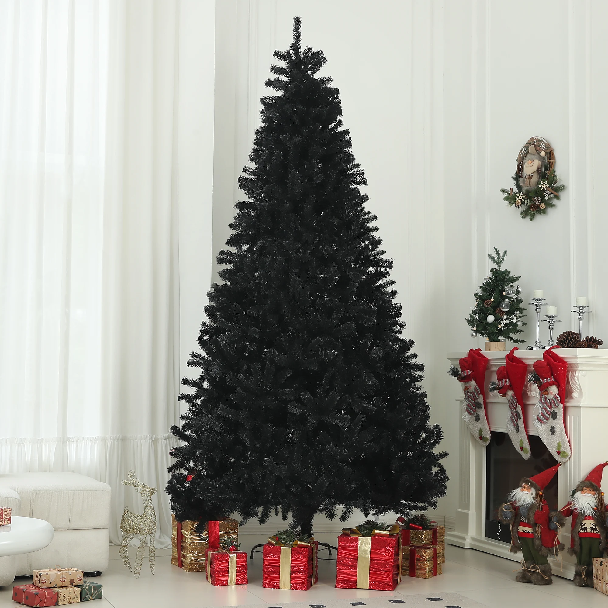 Homcom 9ft Artificial Black Christmas Tree, Holiday Décor W/ Steel Base, Black