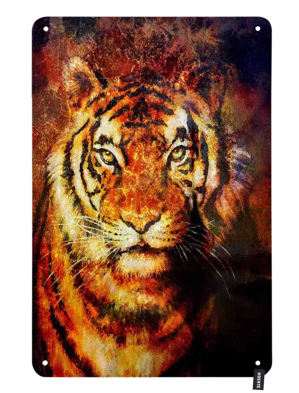 HOSNYE Tiger Tin Sign Painting Energetic Animal with Firm Eyes Vintage Metal Tin Signs for Men Women Wall Art Decor for Hom sign