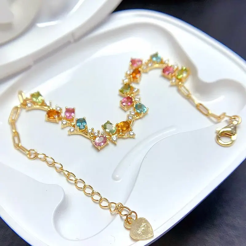 

Real 925 Silver Tourmaline Bracelet 3mm*4mm Total 2.2ct Natural Tourmaline Jewelry with 18K Gold Plating
