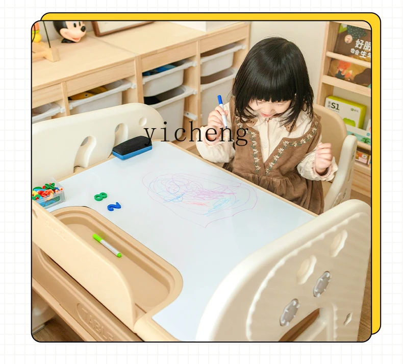 Tqh Baby Adjustable Children's Study Table and Chair Suit for Kindergarten Draw and Write Early Education Desk