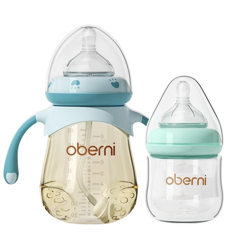 Oberni Baby Bottle Feeding  Set for PPSU + Glass Materials Wide Neck 120ml+240ml  with supper soft  Silicone nipple