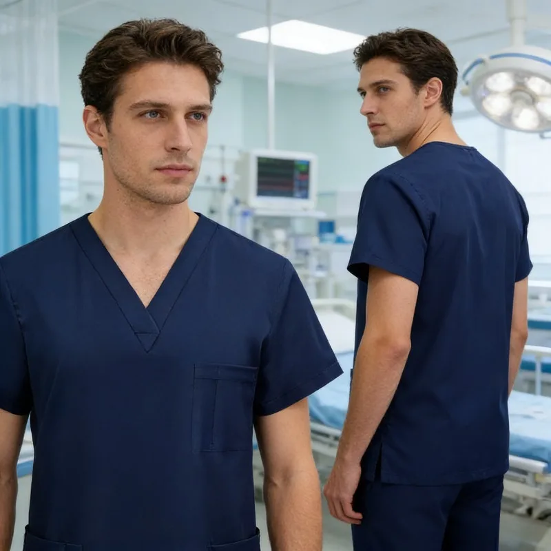 medical-scrubs-uniform-set-unisex-hospital-doctor-nurse-wear-beauty-salon-work-clothes-short-sleeve-pocket-design-stretchy