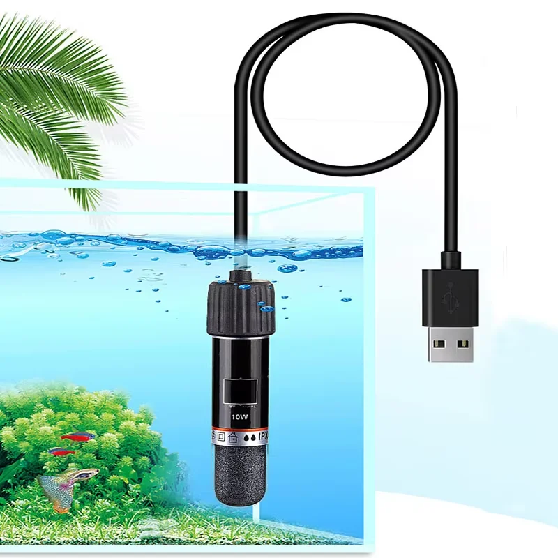Mini haste de aquecimento de aquário USB para tanque de peixes pequeno 26 ° C Aquecedor de aquário de temperatura constante aquecedor de termostato submersível 10W