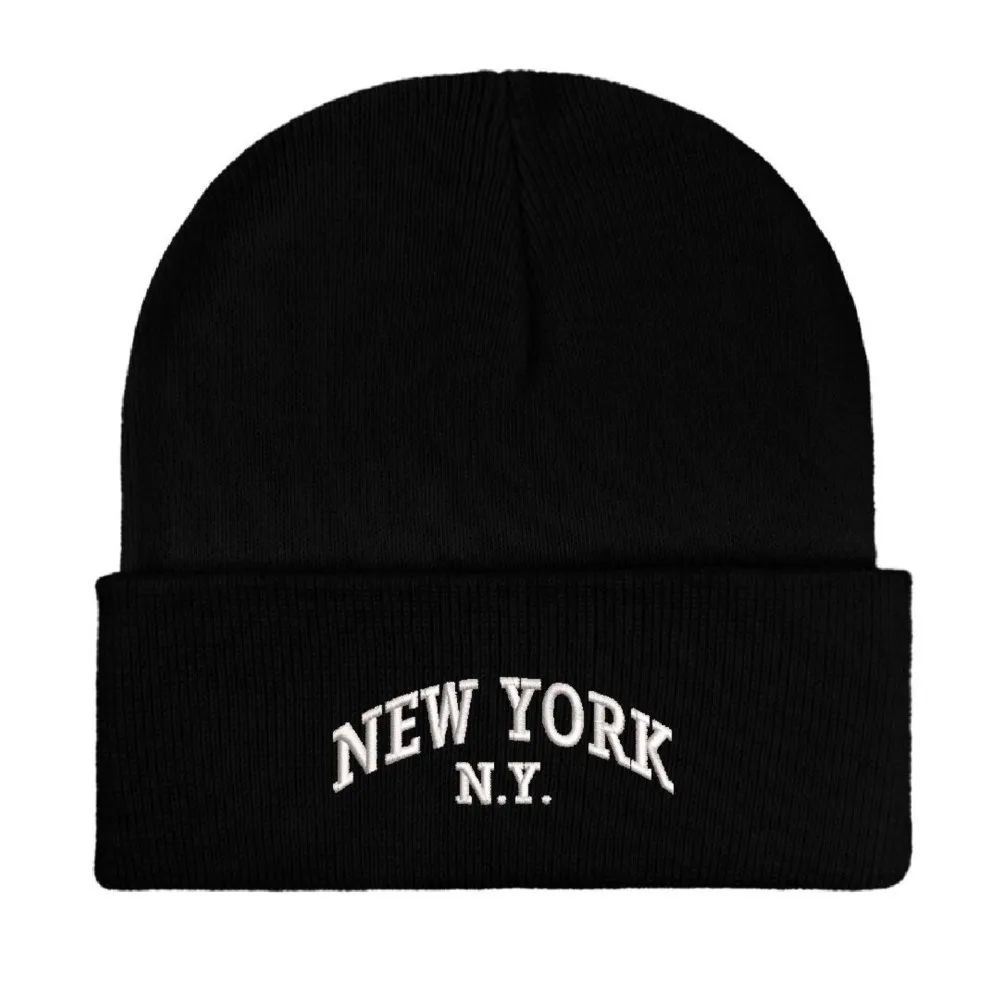 Gorros con diseño bordado de NUEVA YORK NY, gorros tejidos con texto personalizado, gorros gruesos de invierno para hombres y mujeres, gorros más cálidos